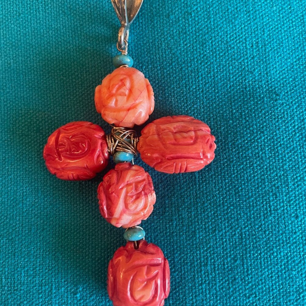 Unique coral and turquoise cross